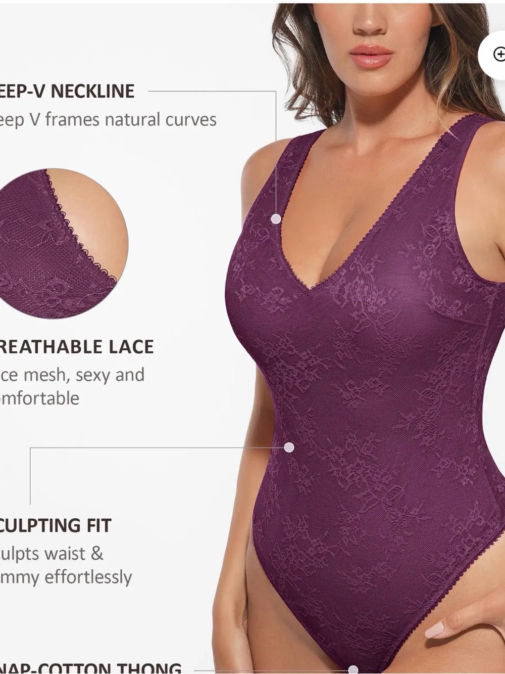 V-Neck Lace Sculpting Bodysuit - Purple
